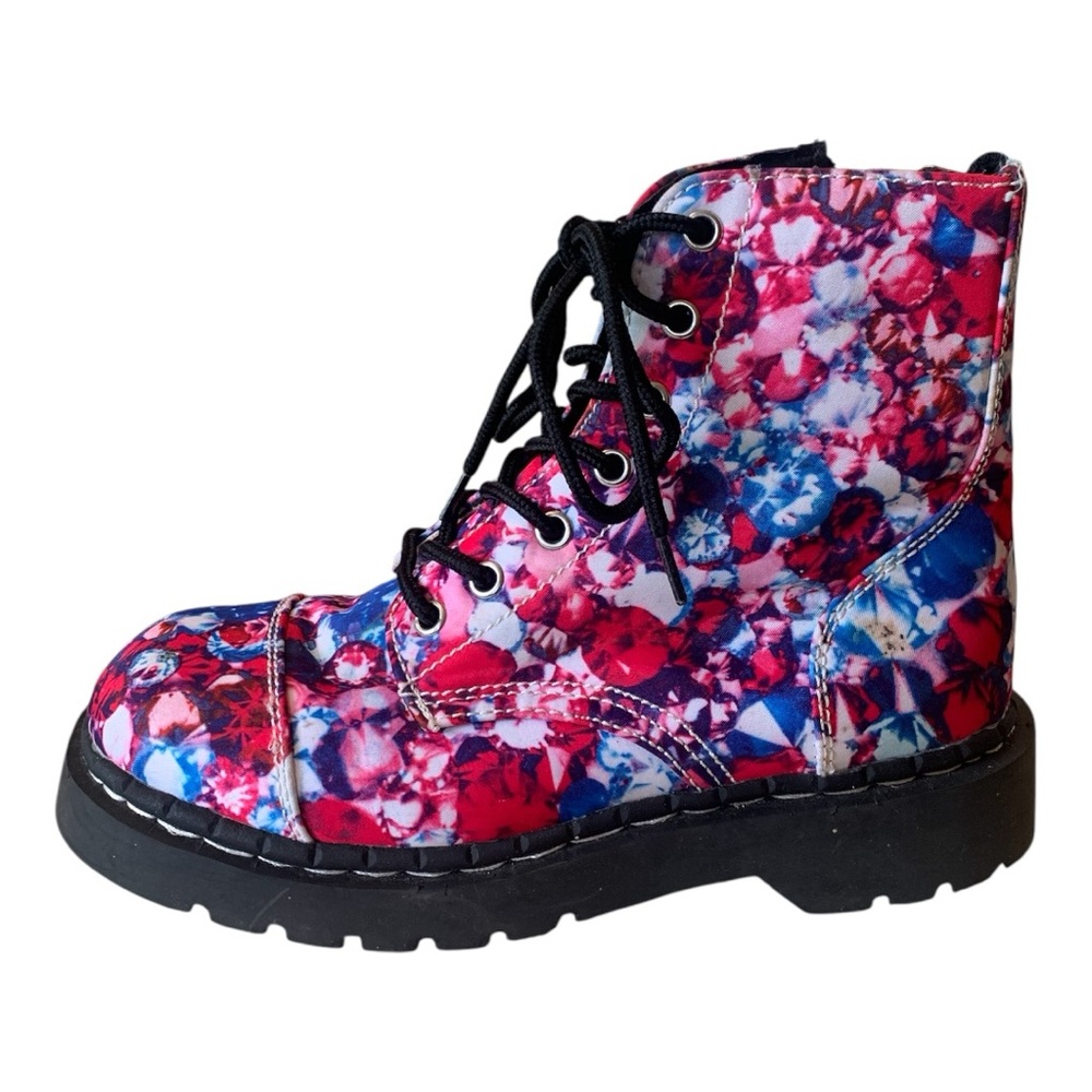 TUK Anarchic Floral Lace-Up Ankle Boots Combat Boots Moto Boot Street Wear Sz 8
